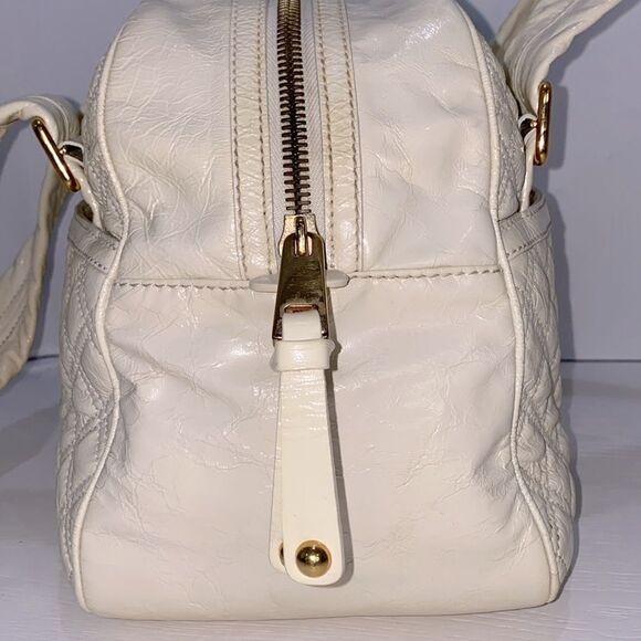 Marc Jacobs Ursula Quilted Patent Goatskin Leather Cream Satchel Lg Bowler Bag - Picture 5 of 12